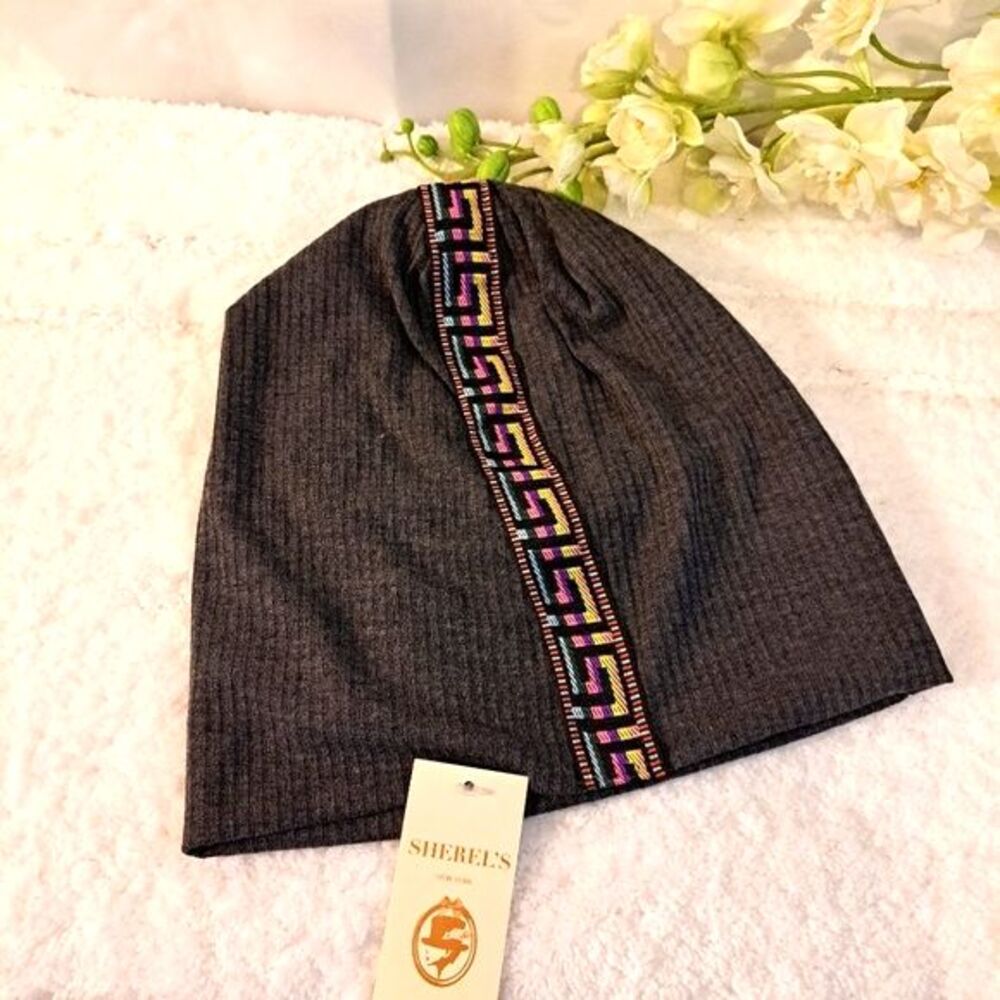 Textured Gray/Aztec Design Beannie - Hat Sherel's NY